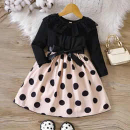 Abiti per ragazza 1 2 3 4 5 6Y Bambini Autunno Abbigliamento Manica lunga Colletto in pizzo nero Abito a pois per ragazze Bambino Bambini Abiti da festa