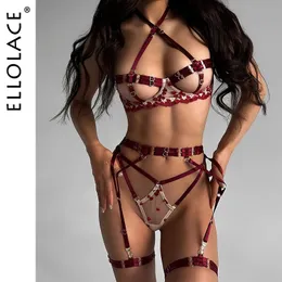 Ellolace Sensual Lingerie Open BH -kit Push Up Uncensored Fancy Exotic Set Heartsformed Brodery Fairy Beautiful Underwear 240202