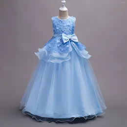 Stage Wear Wedding Dress Flower Appliques Kids Bead Party Events Girls Elegant Princess Gown For Embroidered Formal