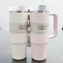 Rose Quartz Quencher H2 0 40 unz Tubblers Cups z uchwytem Izolowane kubki samochodowe Logo na pokrywkach same kolorowe logo Kolor Kolor stali nierdzewnej 0205