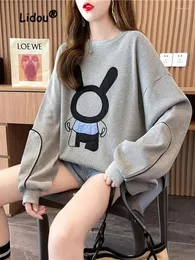 Kadın Hoodies Sıradan Baskı Karikatür Karakterleri Gevşek Sweatshirtler Kadın Klasik Kişilik Uzun Kollu All Maç O-yakalı Pullove Top