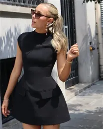 Tasarımcı Kadın Giyim Elbiseleri Yüksek Bel Bodycon Mini Elbise Kadın Moda Yuvarlak Boyun Kısa Kollu Zipper 2024 Şık Y2K Street Vestido XS-2XL