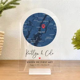 Mapa de posição personalizado placa acrílica decoração de quarto de casa onde conhecemos casamento e noivado nosso primeiro aniversário para casais presente 240130