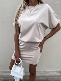 Vestidos casuais verão feminino cor sólida commuter esportes vestido 2024 senhora pacote de escritório quadris bodycon manga curta mini