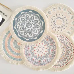 Table Mats Boho Style Decorative Placemats Dining Insulation Cotton And Linen Round Home Kitchen Decoration