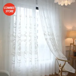 Bestickter, durchsichtiger Vorhang aus weißem Tüll für Wohnzimmer, Vorhang für Schlafzimmer, Hochzeit, Voile, Blumenvorhänge, Fensterhintergrund, Europa 240118