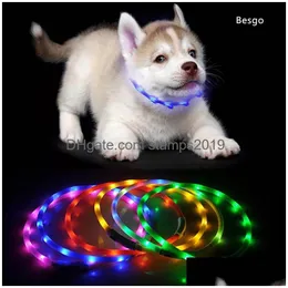 Dog Collars Leashes Led Pet Collar Rechargeable Usb Adjustable Flashing Cat Puppy Safety In Night Fits All Sile Dogs Dbc Bh2855 Dr Dh1Db
