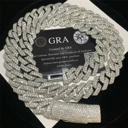 Collana ghiacciata di alta qualità Passare Tester di diamanti VVS Moissanite Bracciale gioielli hip-hop 15MM Sterling Sier Collegamenti cubani