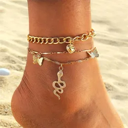 Anklets 스타일 창조적 인 단순한 사랑 나비 뱀 펜던트 여성 여름 샌들 맨발 해변 발 보석 2024