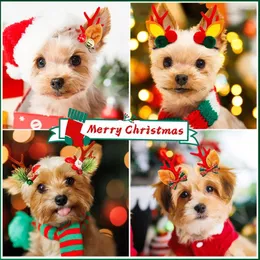 Dog Apparel 2PCS Hair Clips Christmas Puppy Bow Headwear Reindeer Horn Grooming Pet Accessories Supplies