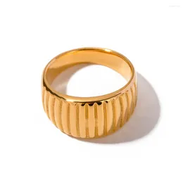 Anéis de cluster Youthway 18k banhado a ouro aço inoxidável corte de grão vertical anel de rosto largo acessórios de moda presente de jóias para mulheres