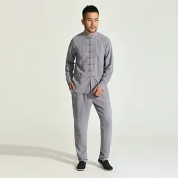 Men's Tracksuits Zen Mood Men Top And Pant 2 Picecs Suit Set Relax Tangzhung Twinset Mandarin Collar Trouser 2PCS Outfits Costume