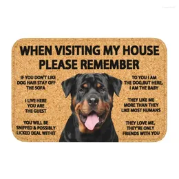 Carpets Please Remember Rottweiler Dogs House Rules Front Door Mat Anti-Slip Indoor Waterproof Doormat Floor Bath Entrance Rug Carpet