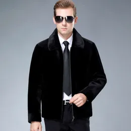 Cappotto di pelliccia di visone da uomo di mezza età e anziani di design di abbigliamento invernale con risvolto corto integrato spesso LZBS