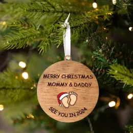 Christmas Decorations Pregnancy Wood Sign Merry Mommy Daddyy See You In 2024 Tree Ornament Baby Shower Gift For Expecting Parents