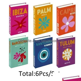 Dekoratif Nesneler Figürinler Dekoratif Nesneler Figürinler 6pcsset sahte kitaplar Set Dekorasyon Renk Seyahat Serisi Tasarımcı Living Roo Dhfnt