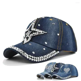 Top kapakları elmas ayarı beyzbol tarzı saf erkek ve kadınlar güneş şapkası rhinestone şapkalar denim pamuk snapback kapak hip-hop