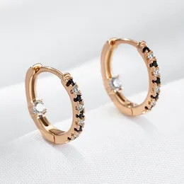 Hoop Earrings Wbmqda Simple Fashion Black And White Zircon For Women 585 Rose Gold Color Girl Children Daily Jewelry Accessories