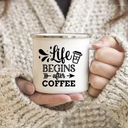 Mugs Life Begins After Coffee Print Creative Enamel Mug Home Office Tea Cups Camping Bonfire Beer Drink Cocoa Gifts