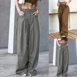 Women's Pants Streetwear Women Oversized Palazzo Flowy Wide Leg Trousers With Big Pockets Full Length Pantalones Femme Casual