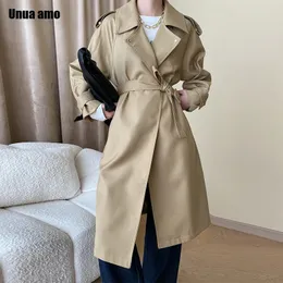 Trench lungo con lacci primavera autunno per donna Capispalla allentato semplice solido elegante da ufficio da donna di fascia alta 240202