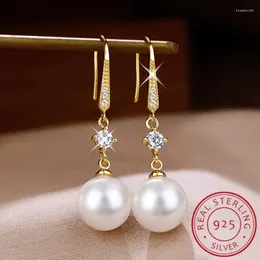 Dangle Earrings 2024 Fashion S925 Sterling Silver Gold Freshwater Pearl Pendant Women's Simple Classic Bridal Wedding Jewelry