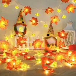 سلاسل 1.5/3M أوراق القيقب الاصطناعية أوراق LED LED سلسلة الضوء الفانوس Garland Home Party DIY Deco Halloween Year Christmas Decoration