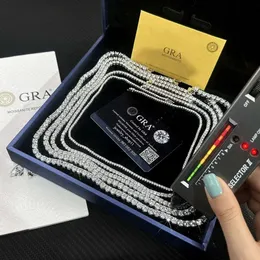 Hip-hop Jewelry Gra Certificate S925 3mm 4mm 5mm 6.5mm Vvs d Color Diamond Moissanite Tennis Chain Necklace