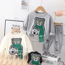 Conjuntos de roupas Bebê Menino Crianças Urso Pulôver Moletons Simples Algodão Sólido Calças Esportivas 2 Pc Crianças Roupas Terno 2-6Y