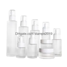 Packing Bottles Wholesale 20Ml 30Ml 40Ml 60Ml 80Ml 100Ml 120Ml Frosted Glass Cosmetic Bottle Lotion Pump Refillable Liquid Per Spray Dhpd4