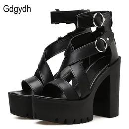 GDGYDH moda solidna platforma Sandały Sandały Letnie buty otwartego palca Rzym Wysokie obcasy moda klamra gladiator buty kobietę 240129