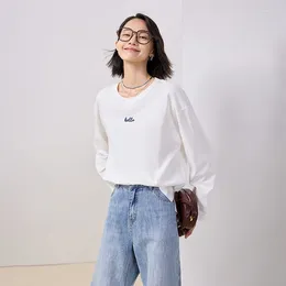 Kadın Tişörtleri Toyouth Kadın Tees 2024 Sonbahar Uzun Kollu Yuvarlak Boyun Gevşek Tişört Merhaba mektup Pamuk Pamuk Sıradan Altı Renkler