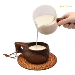 210ML Finland Kuksa Portable Wood Coffee Mugs Handmade Milk Cup With Handgrip Breakfast Drinking Kitchen Drinkware 240129