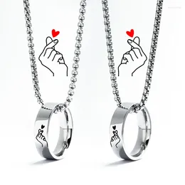 Anhänger Halsketten Finger Herz Liebhaber Paar Halskette Für Frauen Männer Titan Stahl Ring Runde Hip Hop Silber Farbe Korea Mode schmuck