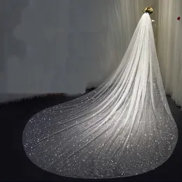 Bling Bridal Veils Sparkly White Champagne Long Cathedral Gliters Wedding Wedding Wedding مع مشط 1 Tier Velo de Novia 350cm 240123