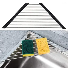 Stoccaggio da cucina Triangolo pieghevole Stendino per piatti Lavello arrotolabile Angolo sopra Caddy Porta spugna Scolapiatti in acciaio inossidabile Accessori