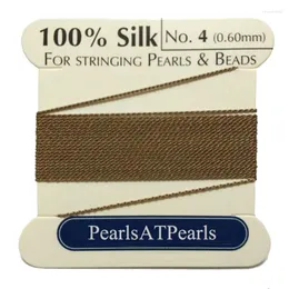 Sacchetti per gioielli, cordoncino per perline in seta naturale beige, lungo 2 m, diametro 0,6 mm, con ago attaccato