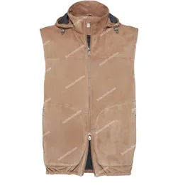 Mens Vests Designer Coats Sleeveless Autumn Spring Clothes Brunello Suede Vest Fashion Outwears Casual Hooded