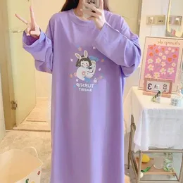 Kadın pijama artı beden 5xl 150kg kış sonbahar gecesi kadın uzun kolu o boyun gecelik karikatür baskılı ev kıyafeti bayan sleepdress