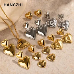 Studörhängen Hangzhi Vintage Gold Color Glossy Heart Rostfritt stål för kvinnor Trendiga Charm Party Wedding Jewelry 2024