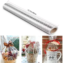 White Dots Cellophane Bags Wrap Roll for Bouquet Arts and Crafts Gift Baskets 40cm x 30m 240124