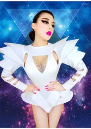 Stage Wear White Bodysuit Women Nightclub Rhinestone Jumpsuit GOGO Dance DJ Leading Rave Clothes Singer Show