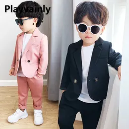 Clothing Sets Korean Style Spring Autumn Boy Gentleman Set Tailored Suit Coat Shirt Tie Pants Kids Hosting Performance Formal Outfits E003X