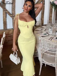 فساتين غير رسمية Hugcitar Women Women Elegant Folds Slipesss Slips Ladge Solid Maxi Prom Dress Sexy Bodycon Summer Clote Slote Asevies Party Party