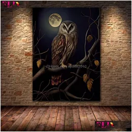 Dipinti Pipistrello Gatto Nero Strega Gufo Antico Corvo Arte della parete Tela Pittura Scuro Strega Halloween Gotico Vintage Poster Stampa Home Deco Dhwn0