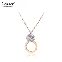 Choker Lokaer Classic Pave Settingラインストーンダブルサークルチョーカーの女性用ステンレス鋼の結婚式のジュエリーN18048