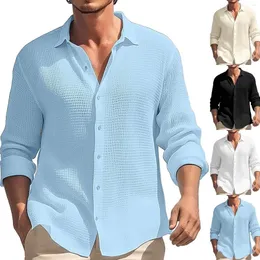 Camisetas masculinas primavera e outono cor sólida camisa de manga comprida casa lazer moda flip colarinho