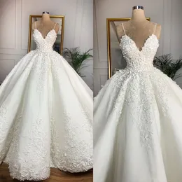 Великолепные свадебные платья без бретелек-спагетти, кружевные 3D-цветочные аппликации, свадебные бальные платья без рукавов, платья невесты на заказ
