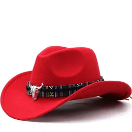 3 storlekar Western Cowboy Hat Black Woolen Jazz Top With Cow Head Ribbon Autumn Winter Parentchild Fedora Hats Party Felt Cap 240130