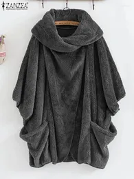 Kadın Ceketleri Zanzea Kadınlar Sonbahar Poncho Coats Moda Peluş Kabarık Sahte Sahte Kürk Pelerin Cape Sıradan Gevşek Katı Out Giyim Büyük Boy Külotu